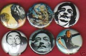 Salvador Dali Set of 6 Buttons Pins Badges Sureal Art  