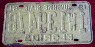 1961 Florida # 1W139478 Dade County License Plate  