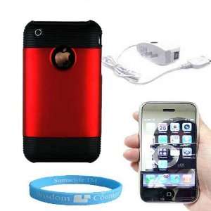 Set for Iphone 3G Red Carrying Case Protective + Wall Charger + Mirror 
