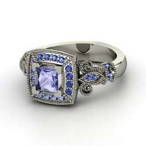  Dauphine Ring, Princess Tanzanite 14K White Gold Ring with 