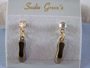 Vintage Sadie Green Slipper RS Pierced Earrings  