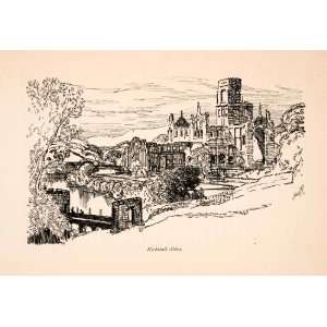  1903 Line block Print Kirkstall Abbey Leeds Yorkshire 