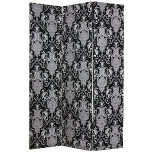    6 ft. Tall Black Damask Fabric Room Divider