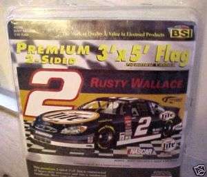 RUSTY WALLACE 2 SIDED FLAG MILLER LITE #2 NASCAR 2002  