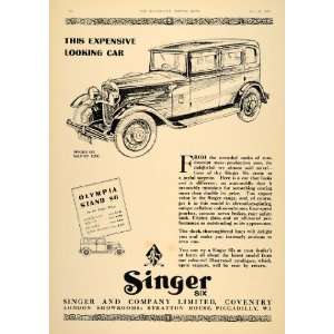  1930 Ad Vintage Singer Six Saloon British Car Antique 
