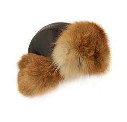 RUSSIAN FUR HAT RED FOX, LEATHER, S 2XL SIZE ADJUST  