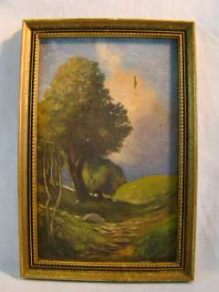 Antique COUNTRY HILLS Folk Art OLD Rural FAIRY TALE LandScape PAINTING 