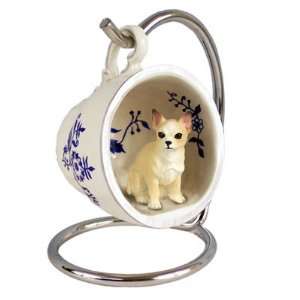  Chihuahua Blue Tea Cup Dog Ornament   Fawn