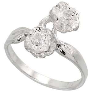   Silver Diamond Cut Double Rose Design Ladies Ring, size 9 Jewelry
