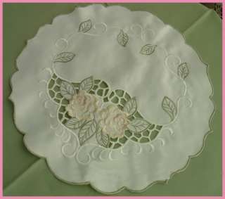 Elegant Rose Embroidery Round Sheer Doily/Placemat 11  