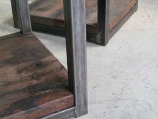 Very RusticModern Wood End Table With Steel Metal Base  