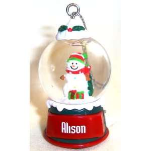  Alison Christmas Snowman Snow Globe Name Ornament 