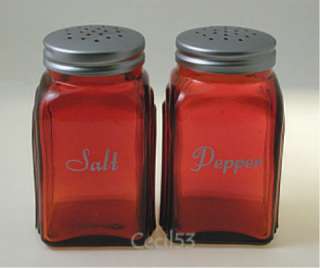 RUBY RED GLASS SALT PEPPER SHAKERS RANGE TOP ROMAN ARCH  