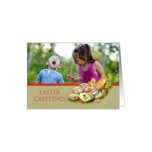 Easter Greetings, photo card, eggs and ducklings, for grandparents 