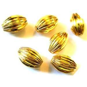 Gold Corrugated base metal bead. (9 pieces). 9mm long x 6mm wide (3/8 