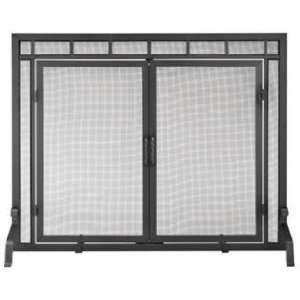   Flat 44 Wide Black Fireplace Screen With Center Doors