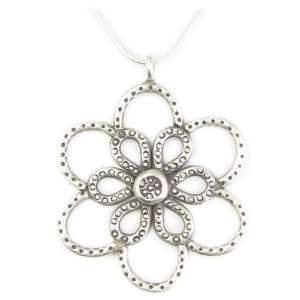   Hill Tribe Silver Flower Pendant with 925 sterling silver snake chain