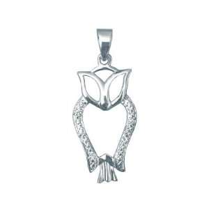  Sterling Silver Clear Cubic Zirconia Wisdom Owl Pendant Jewelry