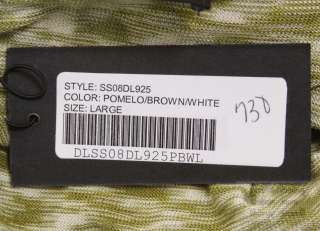 Derek Lam Green, Brown & White Knit 3/4 Sleeve Tunic Top, Size Large 