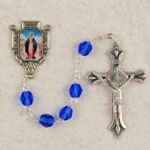 6mm Blue Glass Solid .925 Sterling Silver Rosary W Miraculous Rosaries 