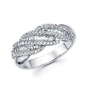 Size  6   14k White Gold Diamond Channel Set Dome Baguette Ring Band 