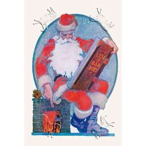 Santa Checks His Giant List of Bad Boys by George Carlson 11.50X17.50 
