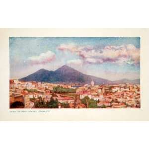  1921 Color Print Fitzgerald Art Naples Mount Vesuvius Volcano Italy 