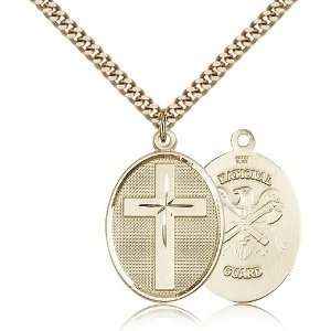  Gold Filled Cross / National Guard Medal Pendant 1 1/8 x 3 