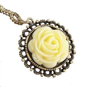   Vintage Retro Beautiful Cream colored Flower Long Necklace Pendant