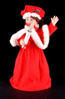 Animated Lighted Figure RENNOC Woman Caroler with Candle Red Velvet 