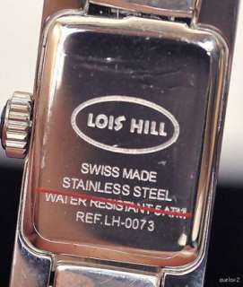 New LOIS HILL Small Rectangle Sterling Silver Wide Band Womens Watch 