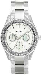 Fossil Womens Stella Two Tones Plastic White Dial Chrono Watch ES2821 