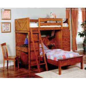  Bunk Bed   Twin / Twin Size Workstation Bunk Bed in Oak 