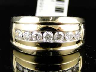 14K MENS YELLOW GOLD 1 ROW REAL WEDDING BAND DIAMOND 12 MM RING 1 CT 