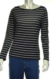 Lauren Ralph Top T Shirt Misses M Black White Stripe nw  