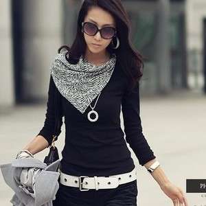 New Korea Womens Fashion Black Zebra Scarf T Shirt  