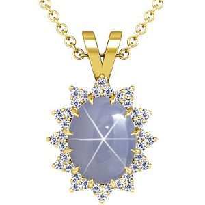   Yellow Gold Oval Cut Blue Sapphire And Round Diamond Pendant Jewelry