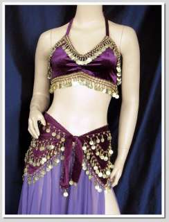 Purple Velvet Belly Dance Bra Top Scarf Costume #145  