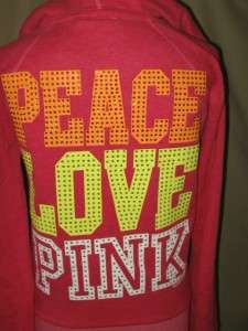 VICTORIAS SECRET Peace Love Pink Velour Hoodie Sz Small  