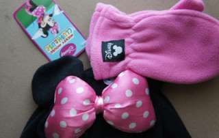   Black Minnie Mouse Fleece Hat & Mitten Set One Size Girls Bow  