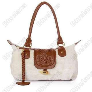   Ladies Women Horn Button Faux Fur Handbag Leisure Shoulder bags Bag