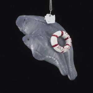 Pack of 8 Glass Blown Manatee with Lifesaver Christmas Ornaments 4.25
