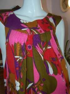 Vintage Hawaiian Cotton MuMu MuuMuu Barkcloth Diva Maxi Summer Dress L 