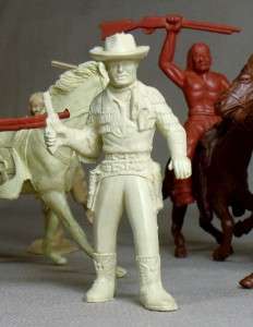 Set of 7 vintage Marx cowboy, Indian, and horses play set toy figures 
