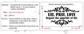 EAT PRAYLOVE~ Wall Quotes Decor, Wall Stickers, Wall Decals 