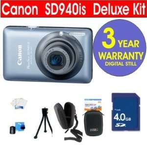  Canon PowerShot SD940 IS 12.1 MP Digital Camera (Blue) + 4 GB High 