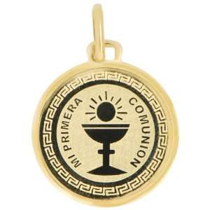 14k Yellow Gold, Holy Grail and Sacrament Laser Engraved Pendant Charm 