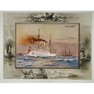  1908 Willy Stower SMS Iltis German Gunboat Battleship 