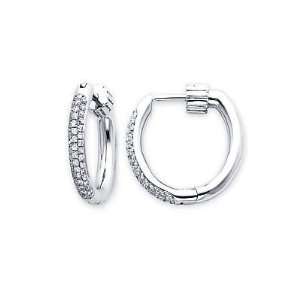  14k White Gold Dome Hoop Pave Diamond Earrings .57 ct (G H 
