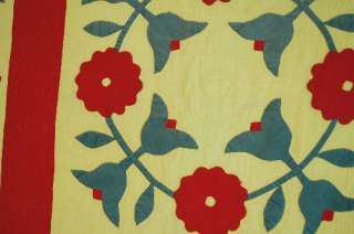 VIBRANT 1870s Mennonite Wreath Applique Antique Quilt  